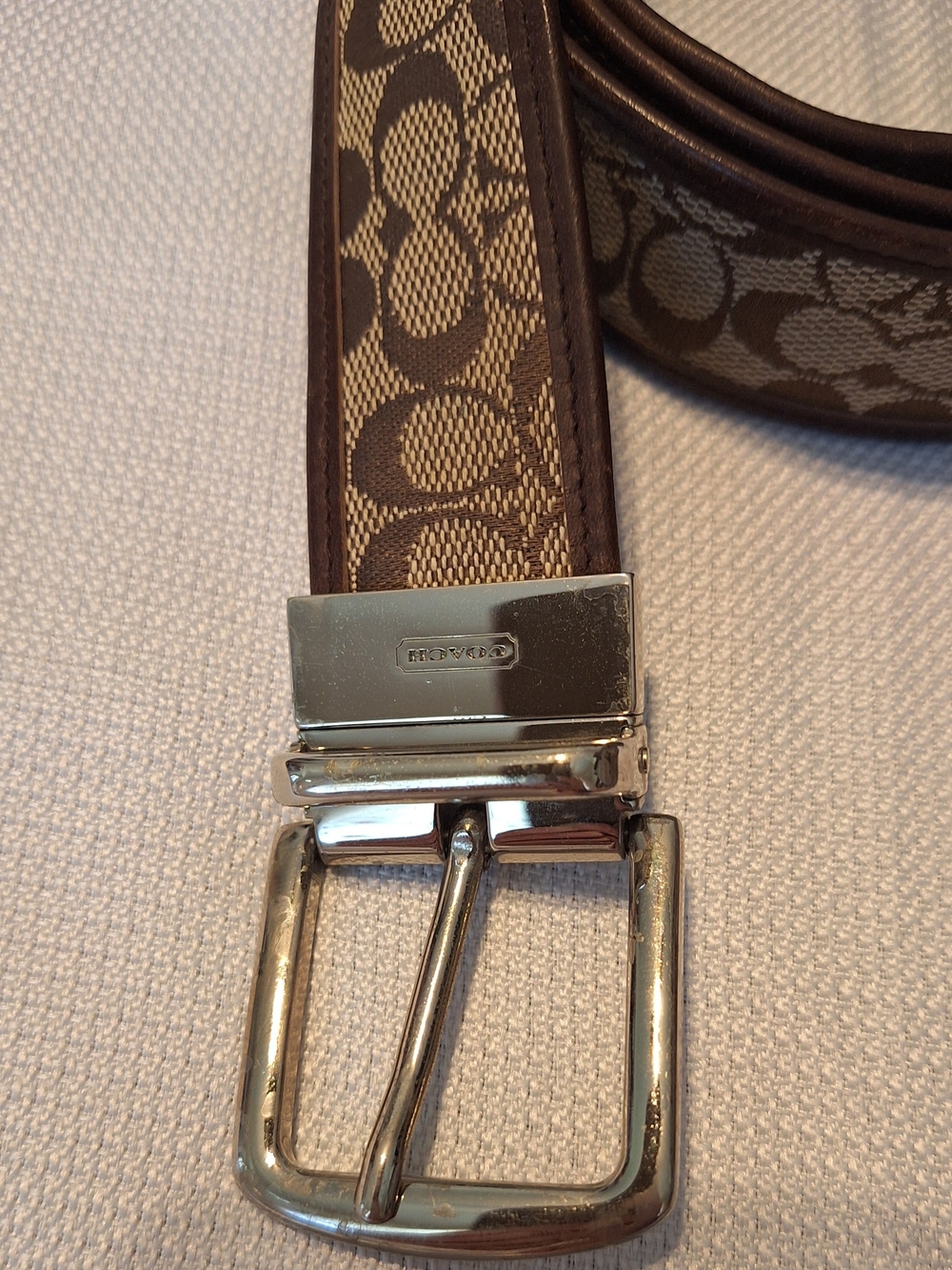 Coach Signature Logo canvas leather Belt Brown/Beige Men's Size 40 Made In Italy - Picture 2 of 8